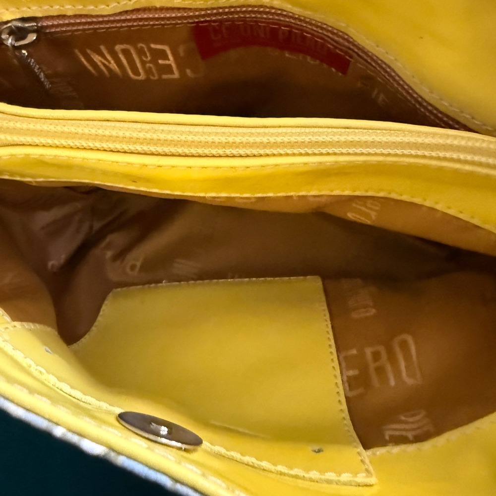 Cecconi Piero Italian Floral Leather Handbag Yellow Purple White Mini Tote Bag - Picture 11 of 15